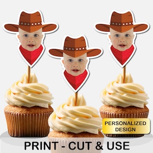 Cowboy Cupcake Toppers, Cowboy Hat, Cupcake Toppers, Cowboy Cupcake Decoration, Rodeo Party, western birthday party decorations, Face Cutout