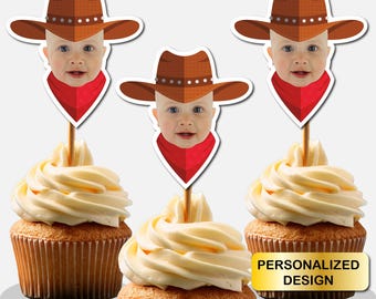 Personalized Cowboy Cupcake Toppers: Rodeo Birthday Party Decorations