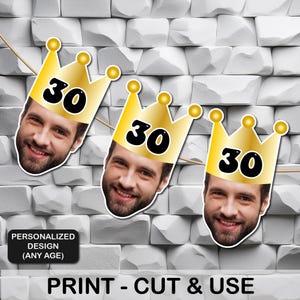 Custom Face Photo Garland for Men – Funny Husband Birthday Banner, Personalized 30th, 40th, 50th, 60th Birthday Gift for Him