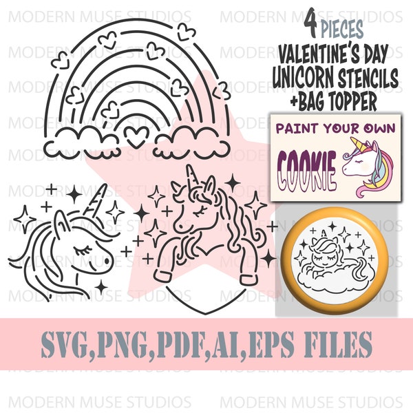 Pyo Valentines Day Cookie Stencil Bundle, Pyo cookie Bag Topper, Pyo Cute Unicorn Cookies, Unicorn Stencil Svg, Birthday cookies