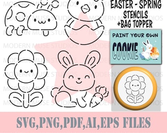 EASTER Spring Pyo Stencil Bundle, Easter Sugar Cookies, Pyo Cookie Stencil Svg, Easter Cookie Tag, Sugar Cookies, Bunny Stencil, Easter Svg