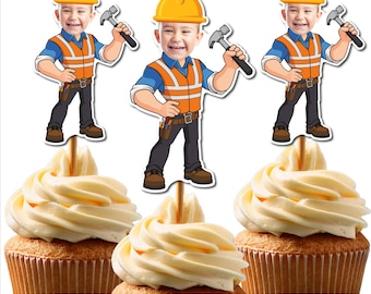 Custom Construction Cupcake Toppers,Face Cupcake Topper,  Construction party , Construction birthday, Photo cupcake topper, Face toppers