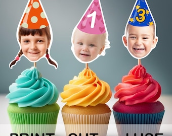 Gesicht Cupcake Topper, benutzerdefinierte personalisierte Cupcake Topper, digitale Datei, Gesicht Topper Picks, Cupcake Toppers Baby Gesicht, Foto Cake Topper