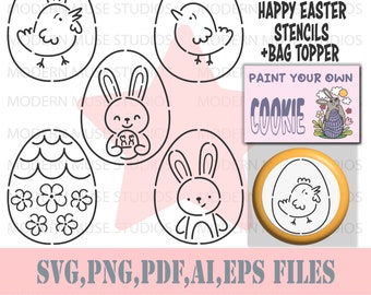 Happy Easter Pyo Stencil Bundle, Easter Sugar Cookies, Pyo Cookie Stencil Svg, Easter Cookie Tag, Sugar Cookies, Bunny Stencil, Easter Svg