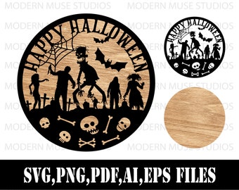 Happy Halloween sign svg for laser cutting - Halloween Sign SVG - laser cut files, SVG- Ai, Halloween Laser Files, Happy Halloween svg