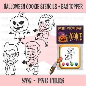 Pyo HALLOWEEN Cookie Stencil Bundle, Pyo Halloween Cookies, Pumpkin Zombie Vampire Pyo Stencil, Halloween Cookie Bag Topper, Cookie Bag Tag