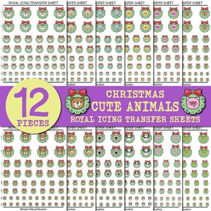 Christmas Animal Royal Icing Transfer Sheets Bundle, Christmas Cookies, Royal Icing transfer Template, Christmas Wreath Cookie Template,