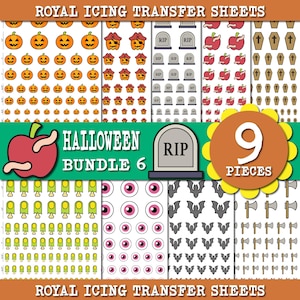 HALLOWEEN Royal Icing Transfer Sheets Bundle, Halloween Cookies, Royal Icing transfer Template, Cookie Transfer Sheet Pumpkin, Bat, Zombie