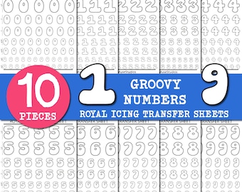 Number Royal Icing Transfer Sheets Bundle, Number Cookies, Birthday Royal Icing transfer Template, Cookie Transfer Sheet Groovy Numbers