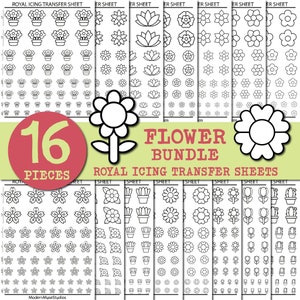 Puede incluir: Un conjunto de 16 diseños de flores en blanco y negro en 8 hojas de transferencia de glaseado real. Los diseños incluyen varias flores, como margaritas, tulipanes y lirios. Las hojas son perfectas para decorar pasteles, galletas y otros productos horneados.