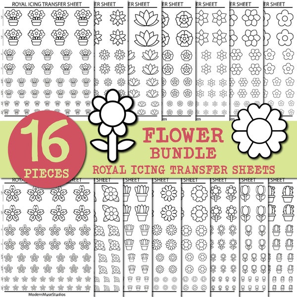 Flower Royal Icing Transfer Sheets Bundle, Flower Cookies, Flower Royal Icing transfer Template, Cookie Transfer Sheet,Plant Flower Template