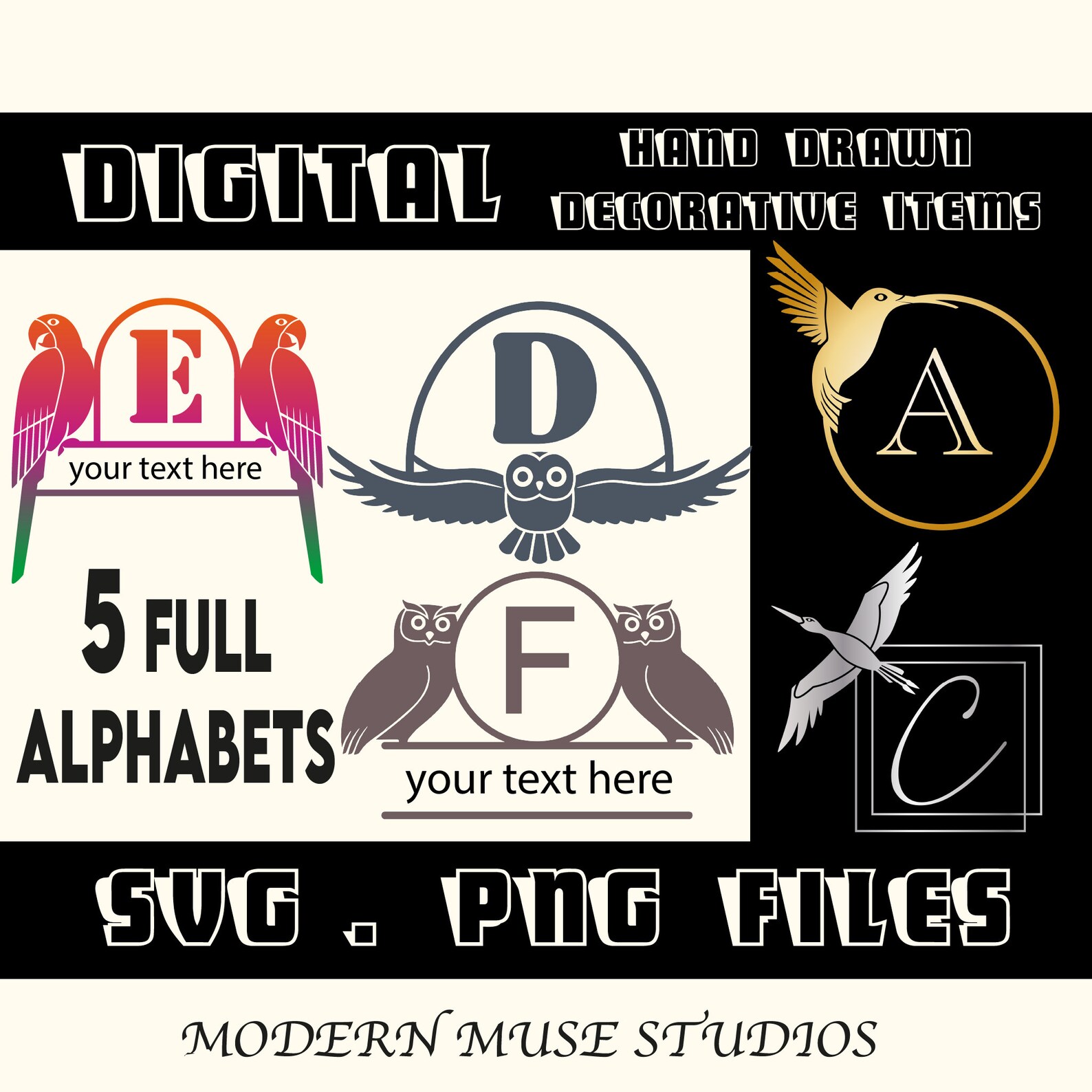 Bird Split Monogram Font Svg, Png, Pdf, Monogram Frame Alphabet Bundle ...