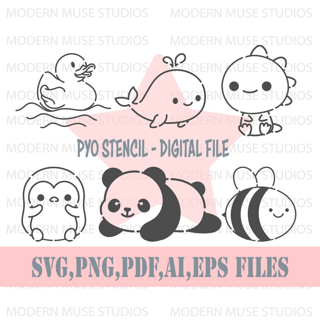 Pyo Cute Animal Cookie Stencil SVG File Bundle, Pyo Animal Stencil ...