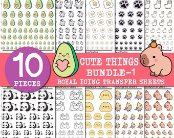 NIEDLICHER Animal Royal Icing Transfer Sheet Bundle, Tier Kekse, Royal Icing Transfervorlage, Capybara, Pfote, Avocado