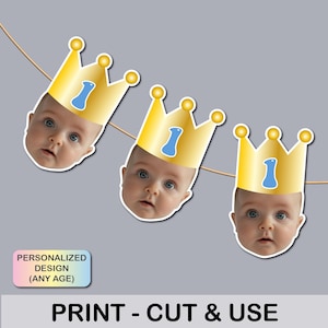 Banner de cumpleaños personalizado con recortes de caras, banderines de cumpleaños, banner con fotos, banner de cumpleaños con caras, fiesta de primer cumpleaños, banner con fotos para fiesta