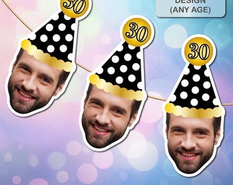 Photo Party Banner, Birthday Decor Any Age, 30th 40th 50th 60th birthday Banner, Face Banner Birthday Decoration, Birthday Banner Custom