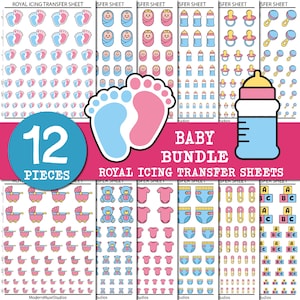 Baby shower Party Royal Icing Transfer Sheets Bundel, Baby Cookies, Royal Icing transfer Template, Cookie Transfer Sheet, Baby Party