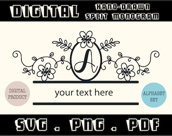 Floral Split Monogram Font Svg, Png, Pdf, Monogram Frame Alphabet Bundle, Letter Graphic Svg, Alphabet Clipart, Spilt Letter Svg, Cut File