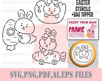 Pyo Easter Cookie Stencil Bundle, Easter Sugar Cookies, Pyo Cookie Stencil Svg, Easter Cookie Tag Printable, Sugar Cookies, Bunny Stencil