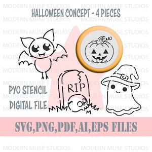 Pyo Halloween Cookie Stencil File Bundle, Pyo Herbst Schablone, Kürbis Geist Fledermaus Pyo Schablone, Halloween Schablonen svg
