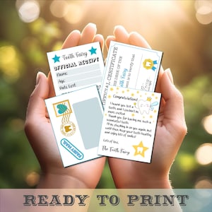 Kit de cartas imprimibles para el Hada de los Dientes en azul, recibo para el diente, carta para el Hada de los Dientes, primer Hada de los Dientes, carta para el Hada de los Dientes para niño
