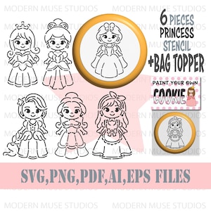 Pyo Prinzessin Cookie Schablonendatei Set, Pyo Prinzessin Cookie Bag Topper, Pyo Prinzessin Schablone, Mädchen Geburtstag svg, Geburtstagskinddekoration