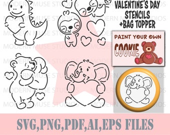 Valentines Day Pyo Stencil Bundle, Pyo Cookie Stencil Svg, Pyo Cookie Tags, Pyo Bear Sugar Cookies, Animal Stencil Svg, Valentines Day Svg