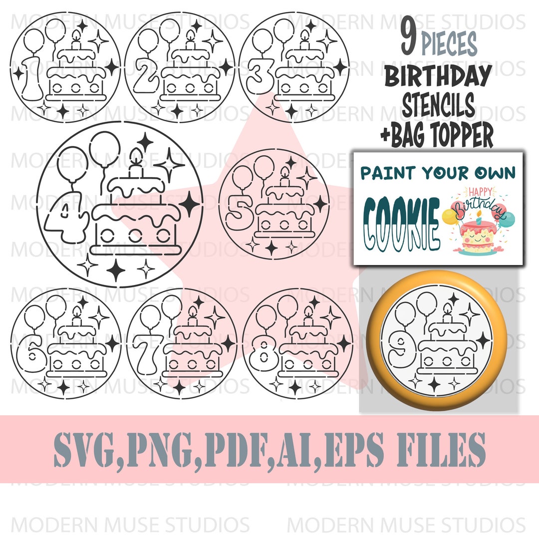Pyo Birthday Cake Stencil File Bundle, Pyo Birthday Cookies, Birthday