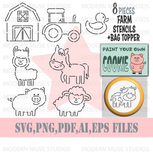 Pyo Farm Cookie Stencil File Bundle, Pyo Farm Cookie Bag Topper, Pyo Bauernhof Schablone, Bauernhof Tiere, Geburtstagskekse, Tierkekse