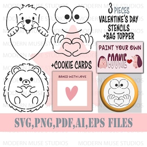 Valentinstag Pyo Stencil Bundle, Pyo Cookie Stencil svg, Pyo Cookie Tags, Zuckerkekse, Tier Schablone, Valentinstag svg, Kekskarten