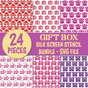 Gift Box Silkscreen Stencil Bundle, Valentines Day Christmas Silkscreen, Silkscreen for polymer clay, Clay texture Stencils, Cookie Stencils