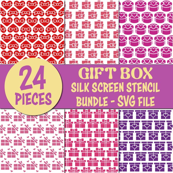 Gift Box Silkscreen Stencil Bundle, Valentines Day Christmas Silkscreen, Silkscreen for polymer clay, Clay texture Stencils, Cookie Stencils