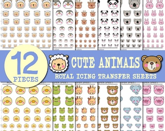 Süße Tiere Royal Icing Transfer Sheets Bündel, Tier Kekse, Royal Icing Transfer Sheet, Cookie Transfer Sheet Bär Hase Koala Schaf