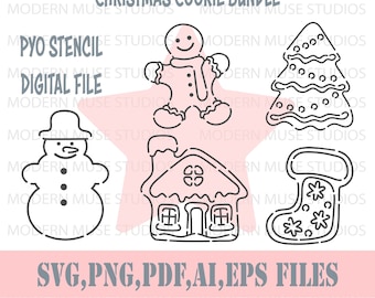 Pyo Christmas Cookie Stencil File Bundle, Pyo Christmas Cookies, Cute snowman Cookie House Gingerbread Svg Pyo Stencil, Christmas Cake Svg