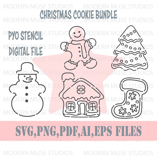 Pyo Christmas Cookie Stencil File Bundle, Pyo Christmas Cookies, Cute snowman Cookie House Gingerbread Svg Pyo Stencil, Christmas Cake Svg