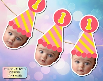 Custom Banner Birthday, Birthday Bunting Banner, Photo Banner, Birthday Face Banner, First Birthday Party, Face Party Banner Digital