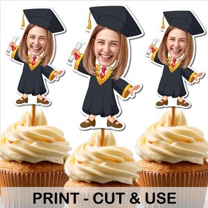 Custom Graduation Cupcake Toppers,Face Cupcake Topper,  Graduation party, Photo cupcake topper, Face toppers, Personalized Grad Decor