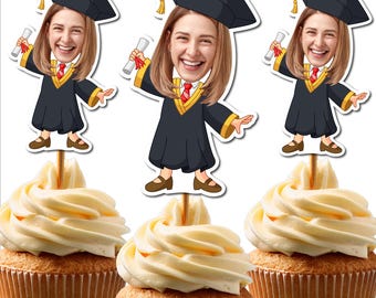 Custom Graduation Cupcake Toppers,Face Cupcake Topper,  Graduation party, Photo cupcake topper, Face toppers, Personalized Grad Decor