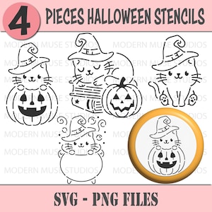Pyo Halloween Katze Cookie Stencil File Bundle, Pyo Herbst Schablone, Süßer Kürbis Stencil, Halloween Stencil svg, Halloween Cat Cookie Stencil