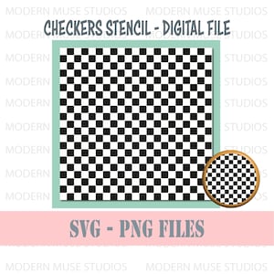 May include: Black and white checkered pattern digital file. The file includes SVG and PNG formats. The image shows a checkered pattern and a small circle with the same pattern.