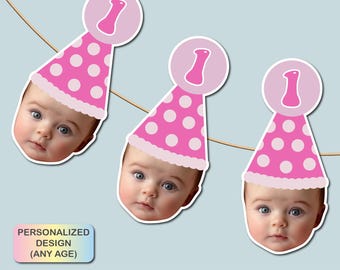 Custom Face Cutout Banner Birthday, Birthday Bunting Banner, Photo Banner, Birthday Face Banner, First Birthday Party, Photo Party Banner