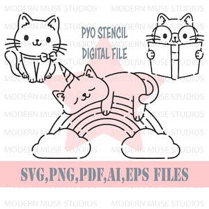 Pyo Cute Cat Cookie Stencil File Bundle, Pyo Cat Svg, Cute Animal Pyo Stencil