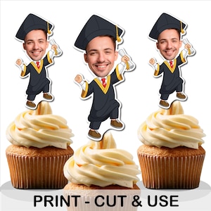Custom Graduation Cupcake Toppers,Face Cupcake Topper,  Graduation party, Photo cupcake topper, Face toppers, Personalized Grad Decor
