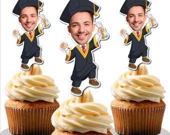 Custom Face Graduation Cupcake Toppers: Personalized Grad Party Decor