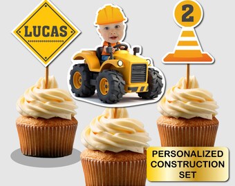 Custom Construction Cupcake Toppers, Face Cupcake Topper, Construction party , Construction birthday, Photo cupcake topper, Face toppers