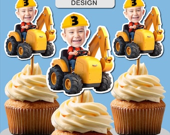 Custom Construction Cupcake Toppers,Face Cupcake Topper,  Construction party , Construction birthday, Photo cupcake topper, Face toppers
