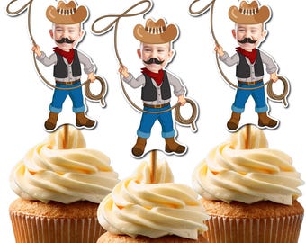 Custom Cowboy Cupcake Toppers,Face Cupcake Topper,  Cowboy party , Cowboy birthday, Photo cupcake topper, Face toppers