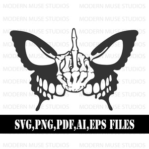 Mittelfinger-Skelett Hand Schmetterlings-Svg-Png, Schmetterlings-Svg, digitaler Sofort-Download für Cricut, Silhouette-Design-Svg, Datei für Cricut