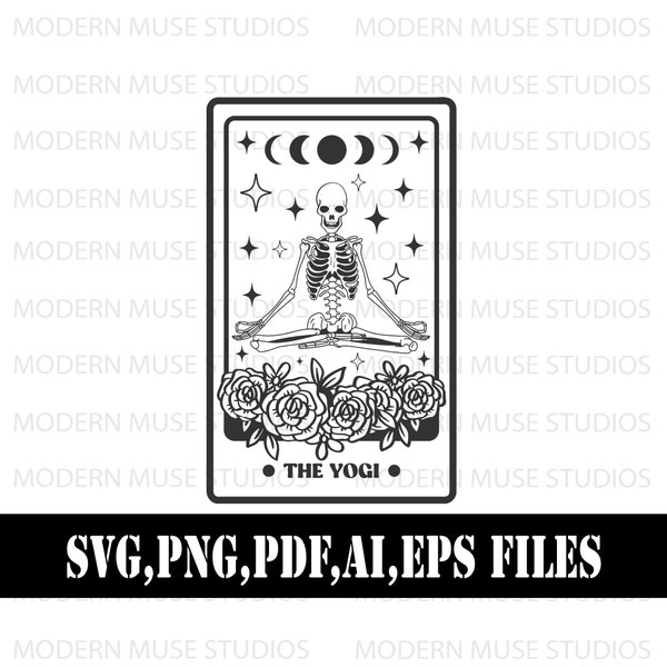 De Yogi Yoga Yogini Skeleton Tarot Card Svg, Yoga Png, Yoga Shirt Svg-bestand voor Cricut, Skeleton Svg Png, Yoga Skeleton Silhouette Design