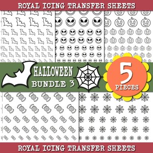 HALLOWEEN Royal Icing Transfer Sheets Bundle, Halloween Cookies, Royal Icing transfer Template, Cookie Transfer Sheet Pumpkin, Candy, Bat